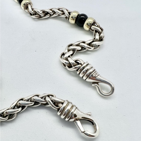 David Yurman 14k Yellow Gold & Sterling Silver Black Onyx Wheat Chain Necklace - Picture 11 of 12